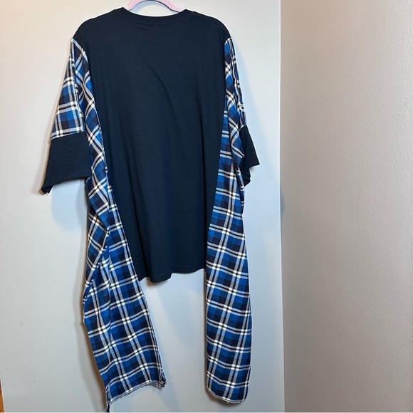 Poncho 18 wheeler eagle American flag black and blue flannel plaid - Picture 4 of 6